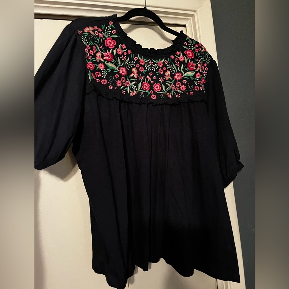 Navy blue embroidered top